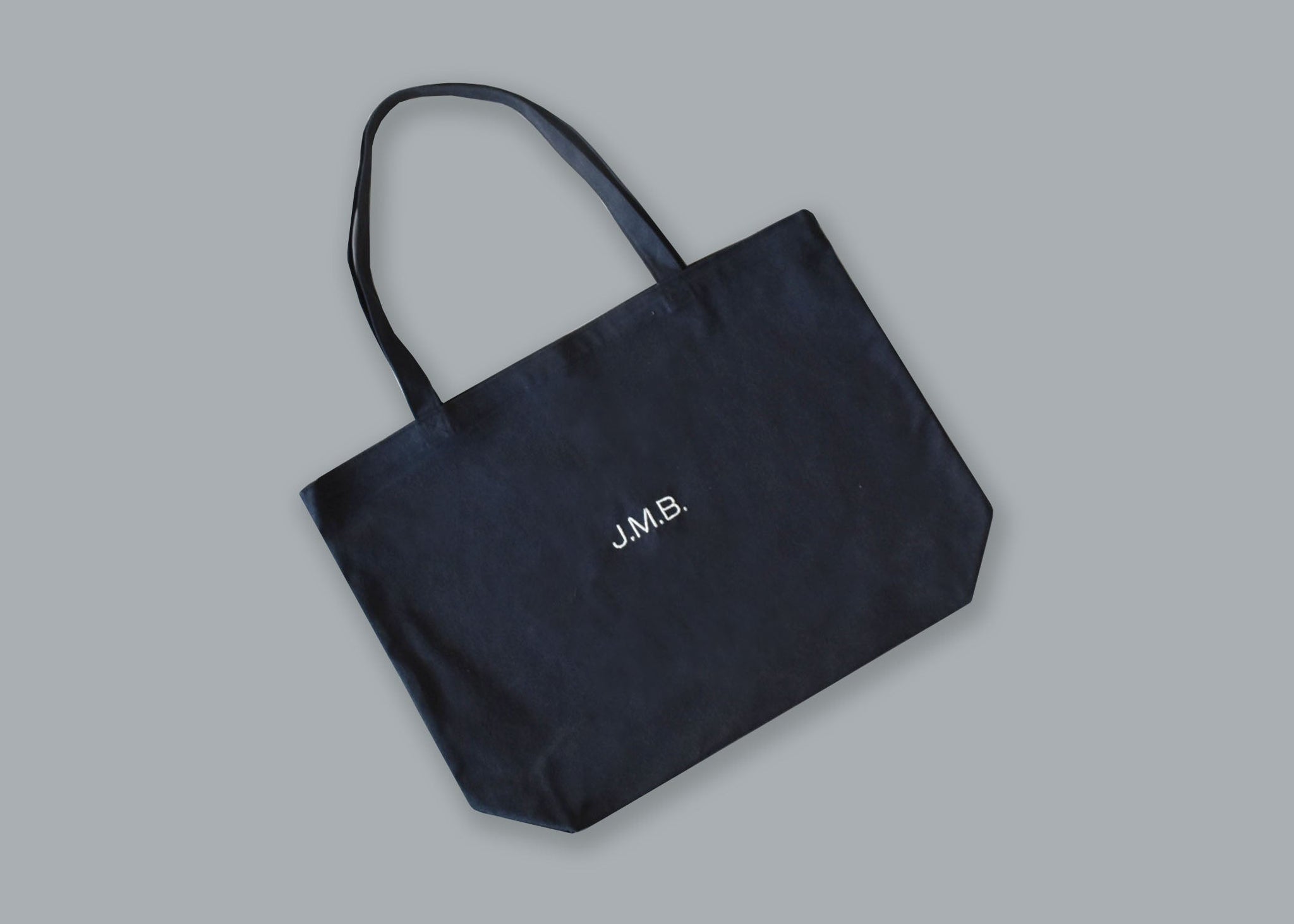 Embroidered Grey Canvas Tote Bag With Rope Handles